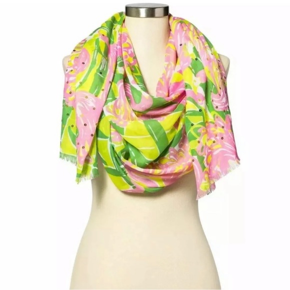 NWT Lilly Pulitzer for Target Fan Dance Flamingo Scarf - Picture 2 of 8